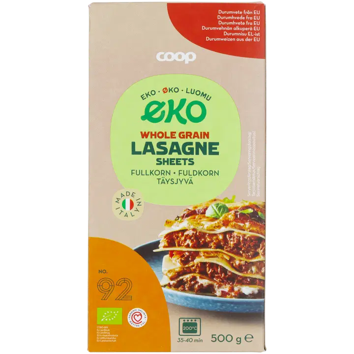 Coop mahetoodetud täisteralasanjeplaadid 500g