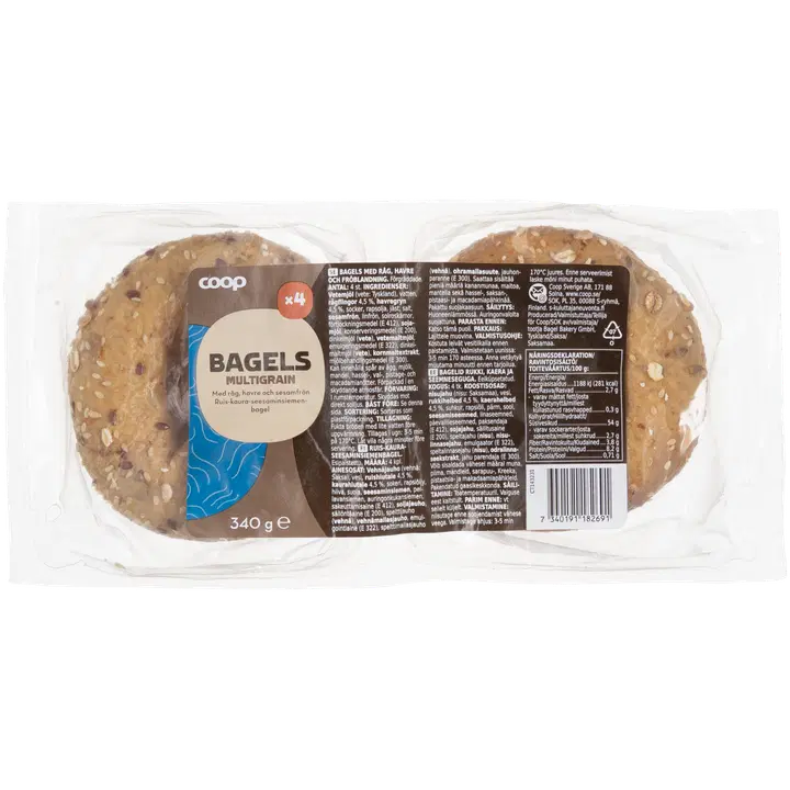 Coop siemen-vilja bagel 4 kpl 340 g