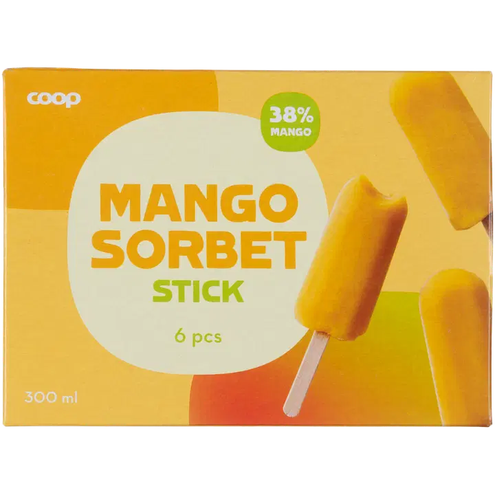 Coop Mangosorbeti jäätisepulk 6 tk 300 g/ 300 ml