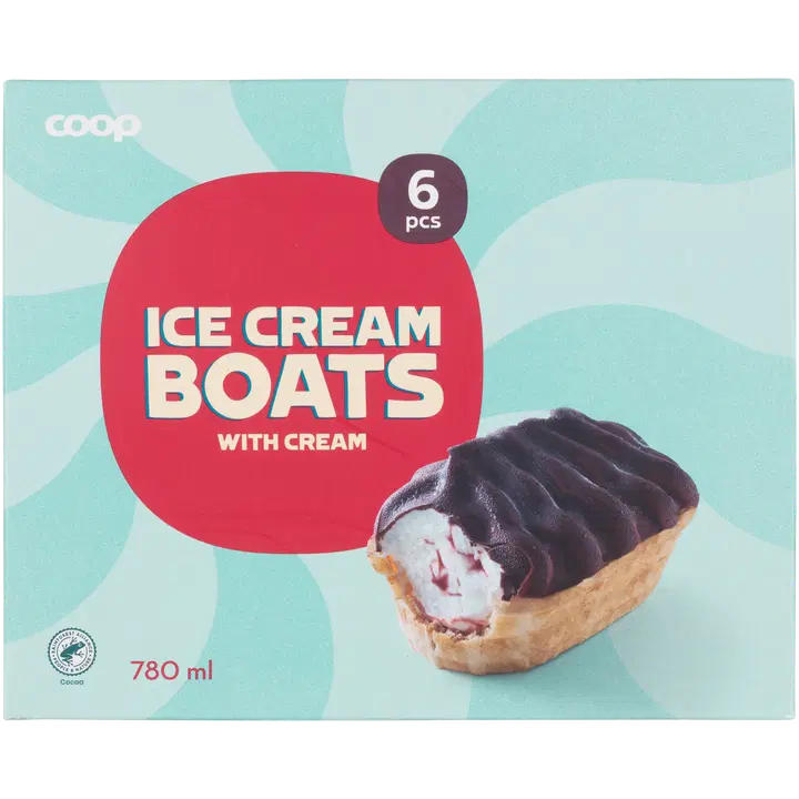 Coop Vanillimaitseline koorejäätis vahvlis maasikakastme ja kakaokattega 6 tk 420 g/ 780 ml