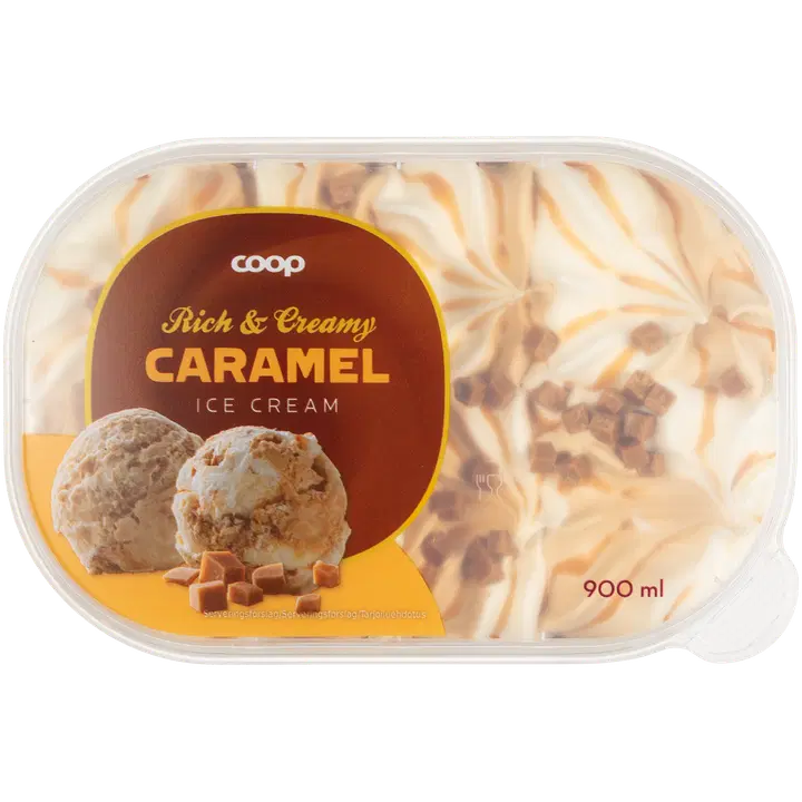 Coop Karamelli-Vanillikoorejäätis karamellikastme ja karamellitükkidega 900 ml