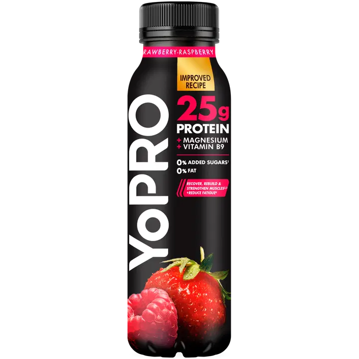 Yopro proteiiniga joogijogurt maasika ja vaarikaga, laktoosivaba, 300 g