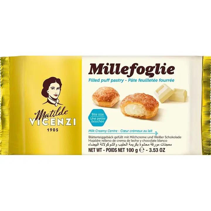 Vicenzi Tuhatlehtikeksi maitokermalla ja valkosuklaa täytteellä 100g