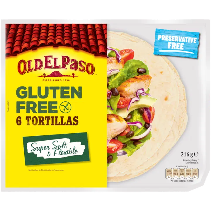 Old El Paso gluteenivabad tortiljad 6 tk, 216 g