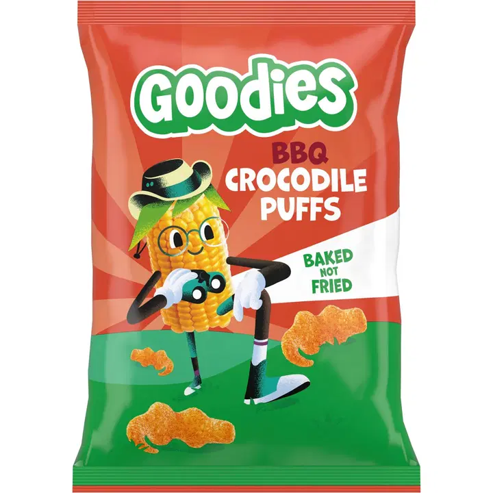 Goodies Crocodile Puffs grillimaitselised snäkid, 3+a, 30g