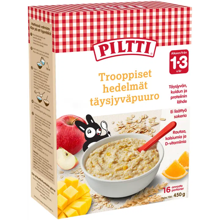 Piltti täistera pudrupulber troopiliste puuviljadega 1–3a 450g