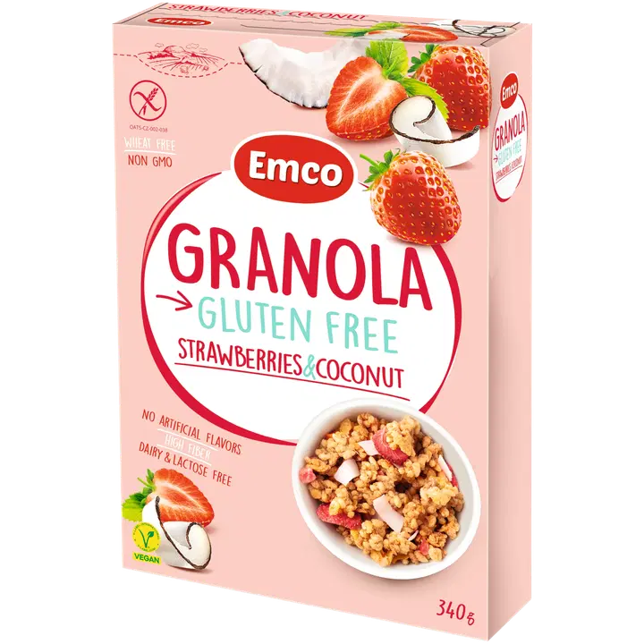 Emco gluteenivaba Granola maasikate ja kookosega 340g