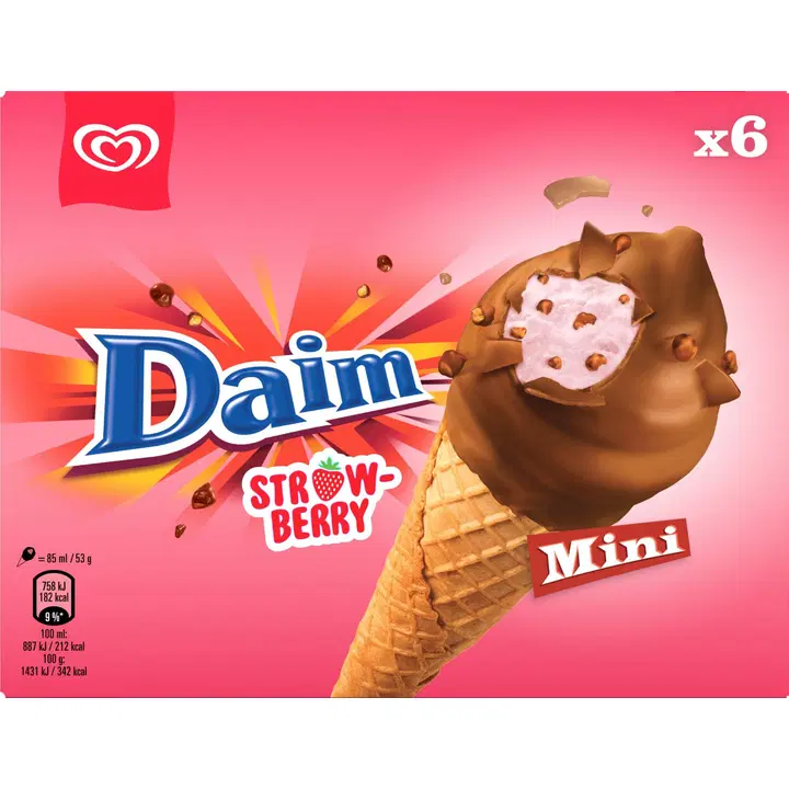 Daim Mini-Maasikajäätiste mitmikpakk 6 x 85 ml/318 g