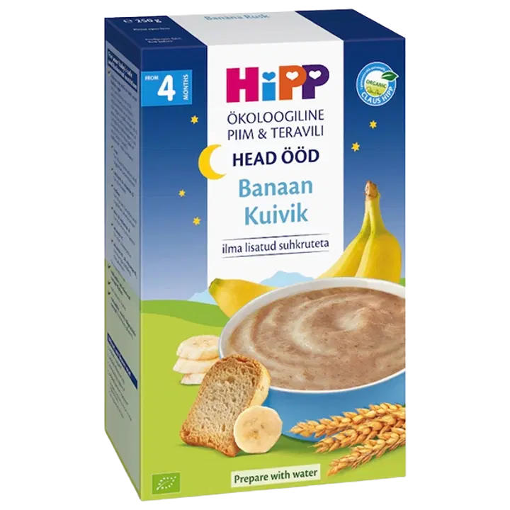 Hipp head ööd banaani-kuiviku piimapudrupulber 250 g, öko, alates 4-