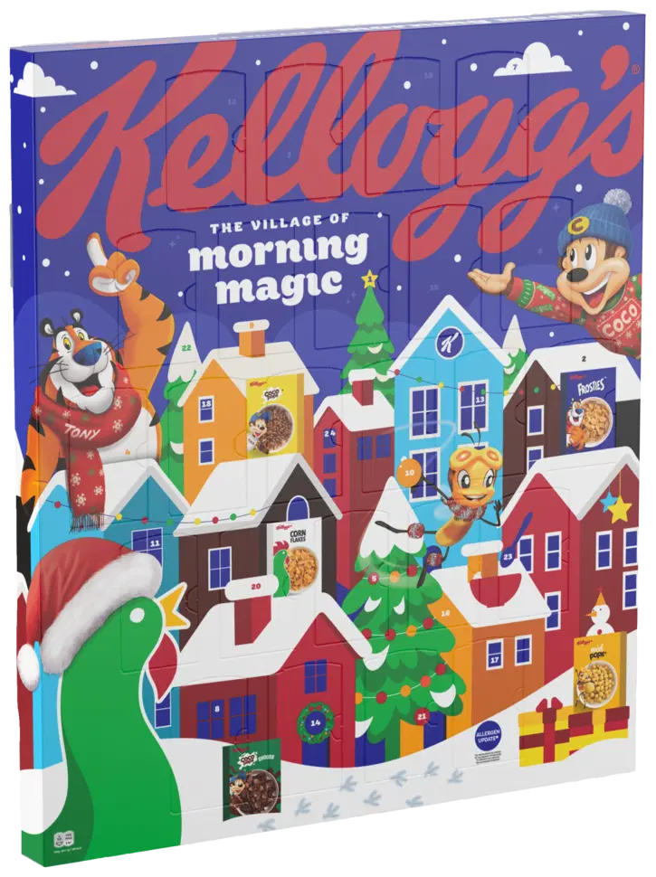 Kellog's-kalenteri, jonka jokaisessa luukussa muroannos.