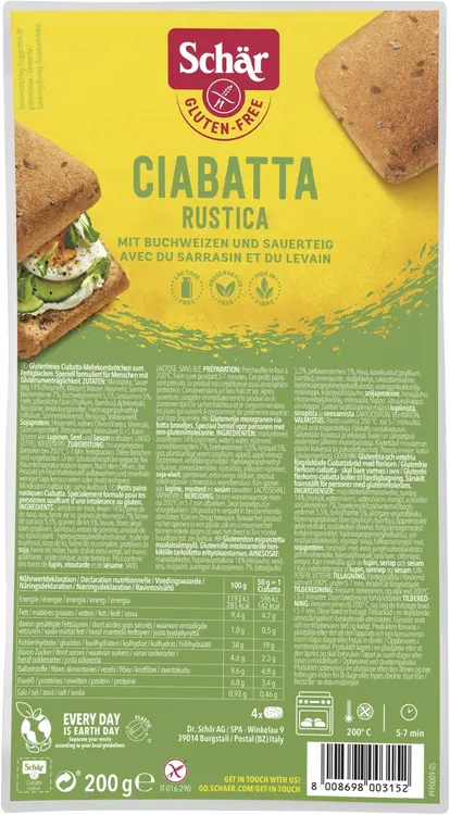 Schär Ciabatta Rustica 200g, gluteeniton täysjyväsämpylä