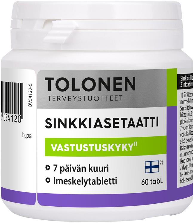 Tolonen omenanmakuinen sinkkiasetaatti 60tabl