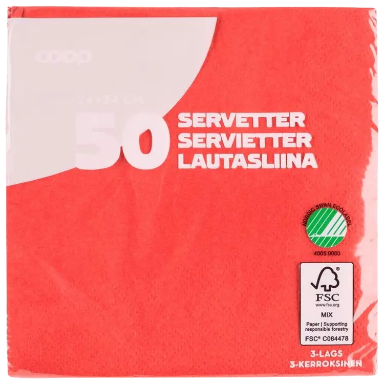 Coop lautasliina punainen 24x24cm 50kpl