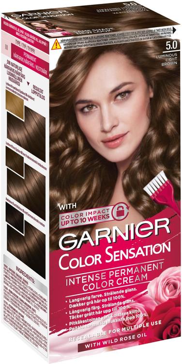 Garnier Color Sensation 5.0  Luminous Light Brown Hehkuva vaaleanruskea kestoväri 1 kpl