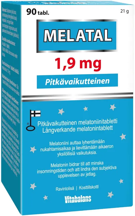 Melatal 1,9 mg, 90 tabl. Pitkävaikutteinen melatoniinitablet, Vitabalans