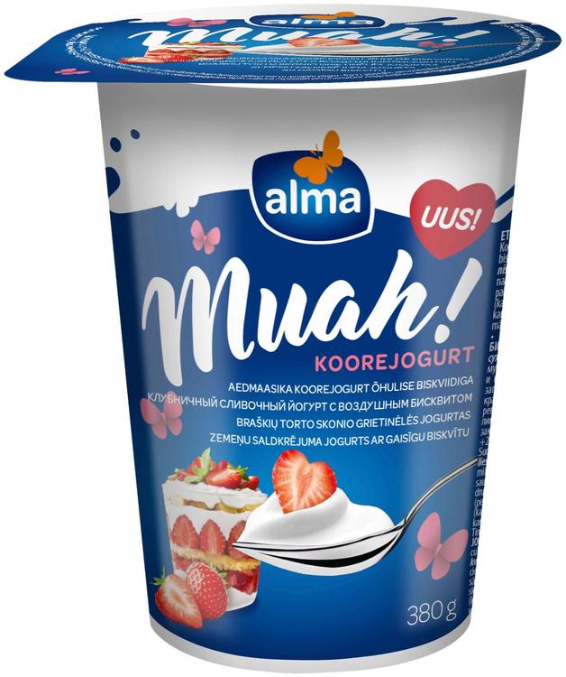 Muah! aedmaasika-biskviidi koorejogurt, 380 g
