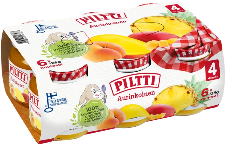 6xPiltti 6x125g Aurinkoinen hedelmäsose 4kk