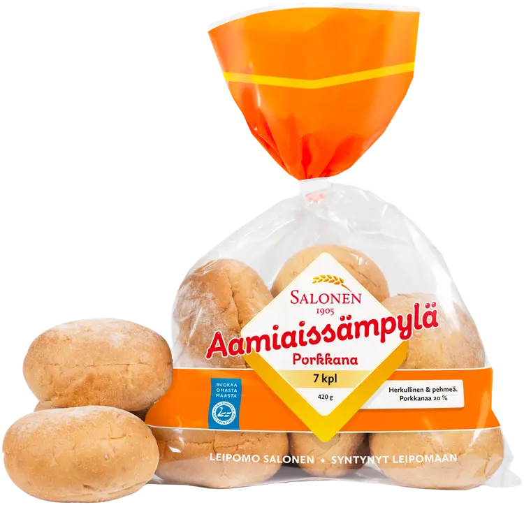 Leipomo Salonen Aamiaissämpylä porkkana 7/420 g porkkanalla maustettu vehnäsämpylä, halkaistu