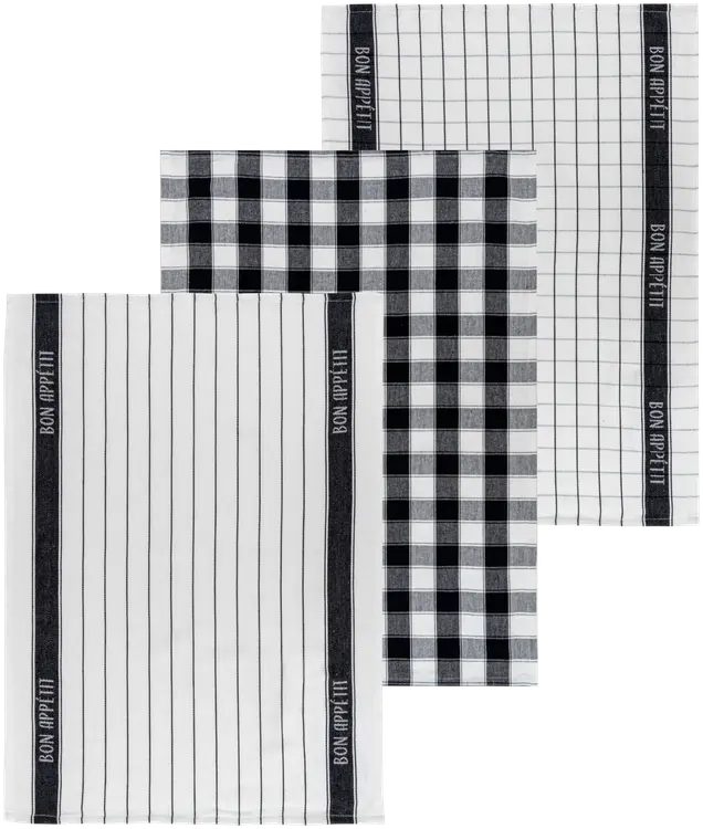House keittiöpyyhe Bon Appetit 3-pack, musta-valkoinen