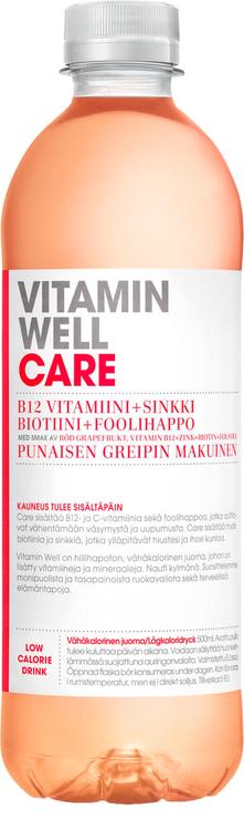 500ml Vitamin Well Care, punaisen greipin makuinen, vitaminoitu hiilihapoton juoma