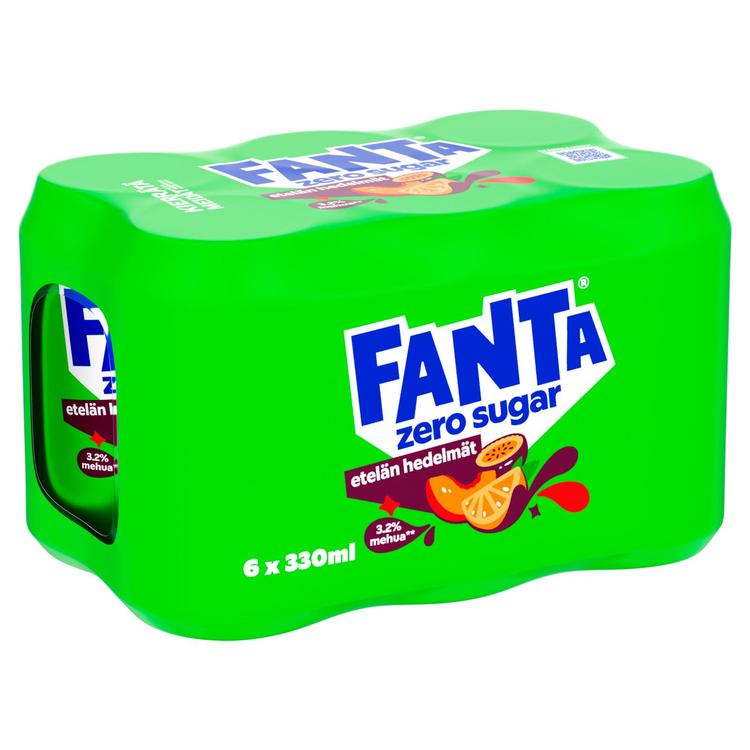 6-pack Fanta Etelän Hedelmät Zero virvoitusjuoma tölkki 0.33 L
