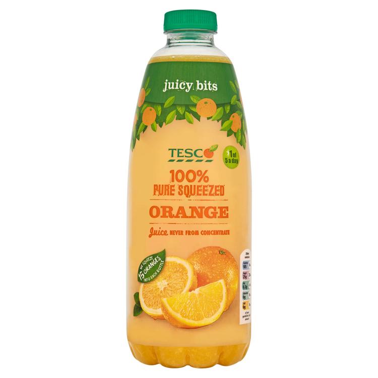 Tesco 1l appelsiinitäysmehu sisältää hedelmälihaa