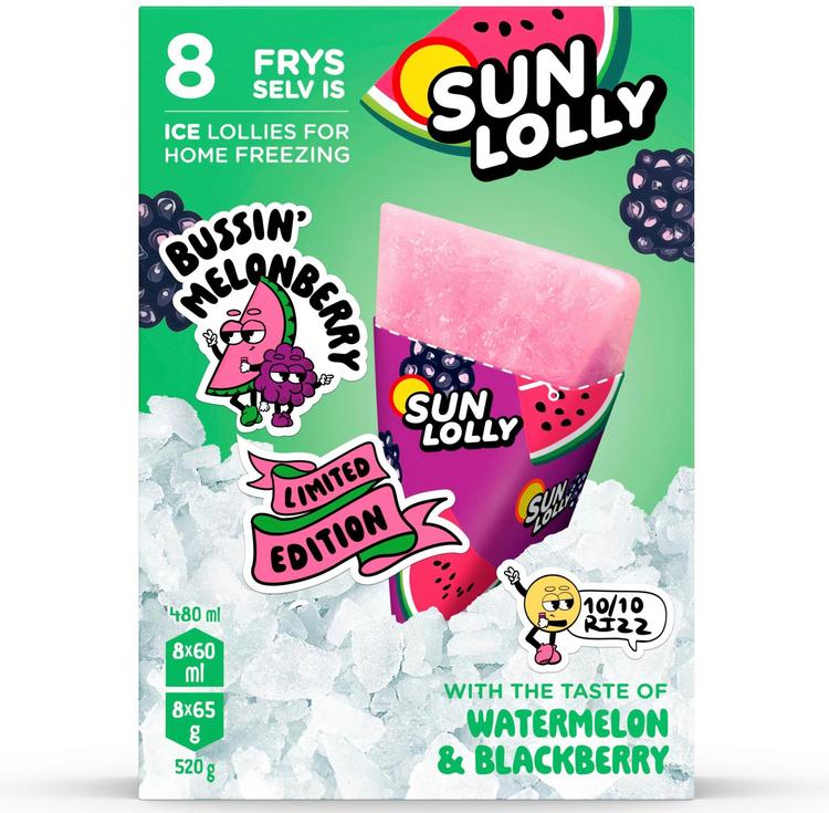 Sun Lolly Vesimeloni & Karhunvatukka mehujää 8x60ml/65g