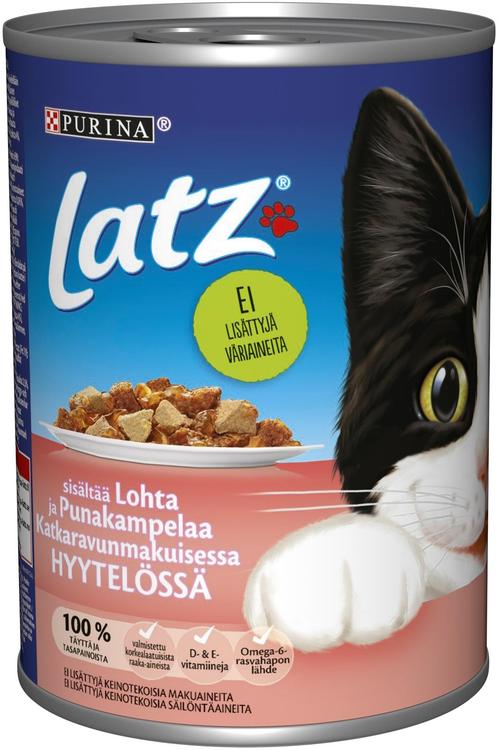 Latz 400g Sisältää Lohta ja Kampelaa katkaravunmakuisessa Hyytelössä kissanruoka