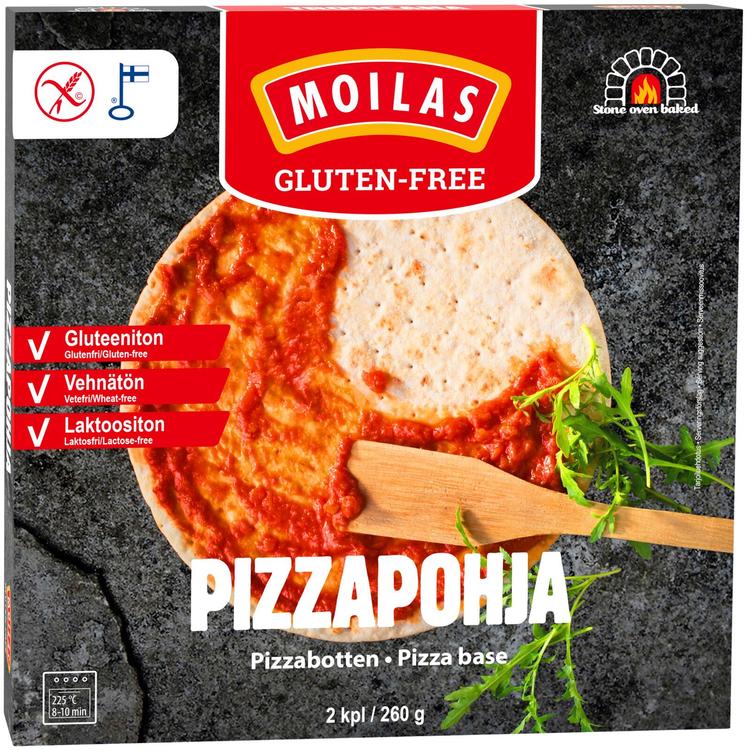 Moilas Gluten-Free, Gluteeniton Pizzapohja 2 kpl/260 g, pakaste