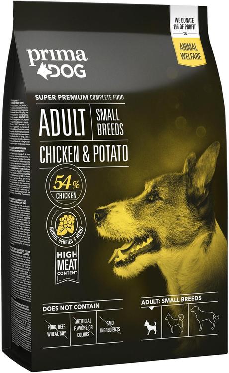PrimaDog Kana-peruna täysravinto pienille aikuisille koirille 4 kg