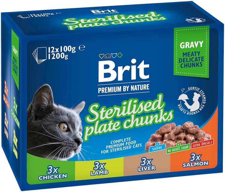 Brit Premium by Nature Paloja kastikkeessa steriloiduille kissoille 12x100 g