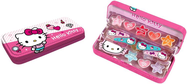 Hello Kitty miekkisetti/kynäkotelo (sis.6 luomiväriä,5 huulikiiltoa,2 harjaa,4 pinniä,1 tarra