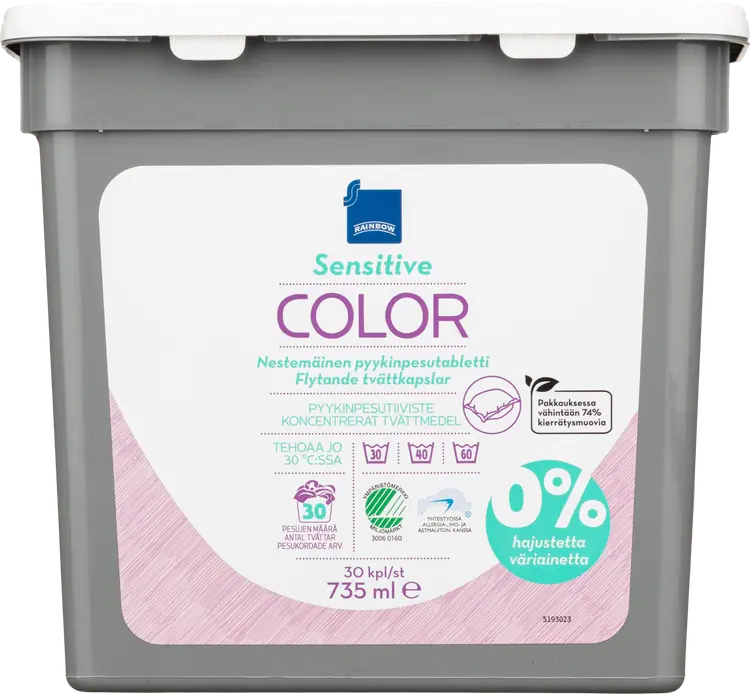 Rainbow Sensitive Color nestemäinen pyykinpesutabletti 30 kpl