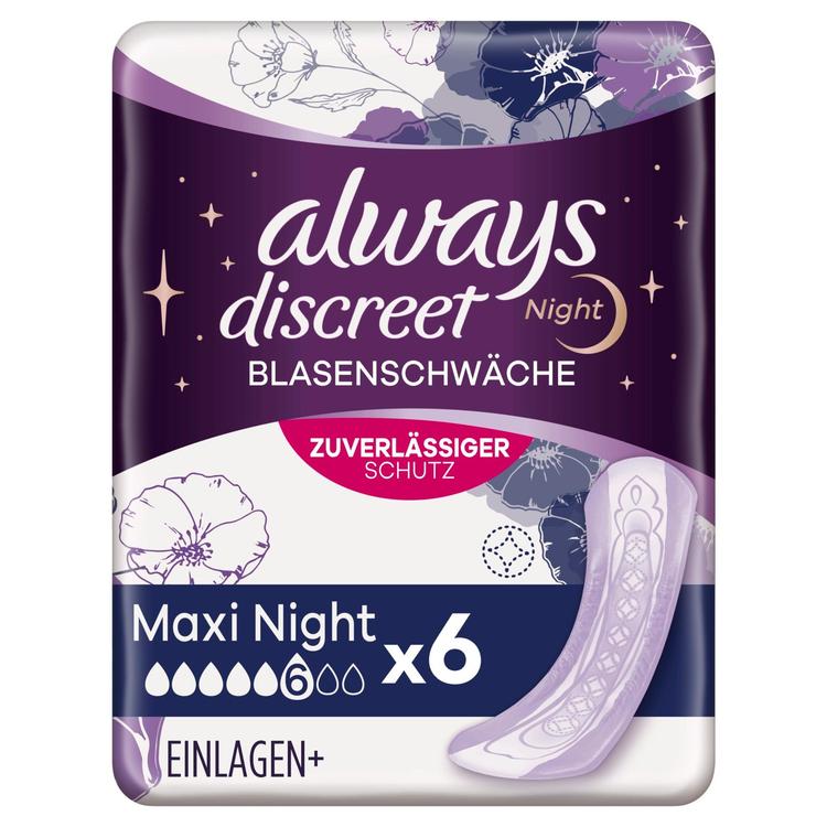 Always 6kpl Discreet Maxi Night Pads inkontinenssiside