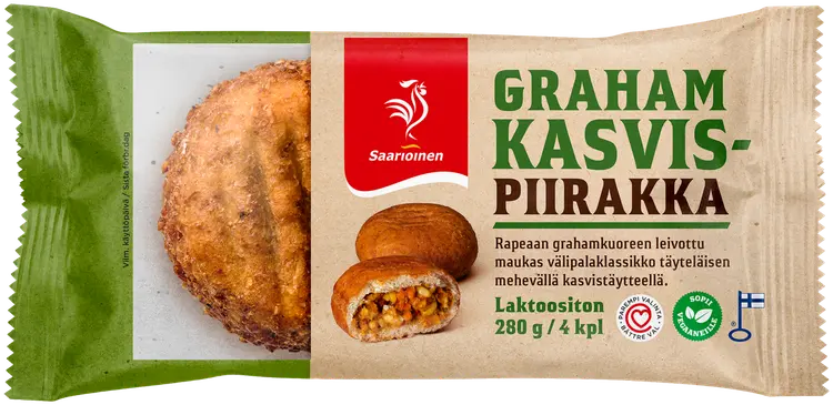 Saarioinen Grahamkasvispiirakka; grahampiirakka kasvistäytteellä 4kpl 280g