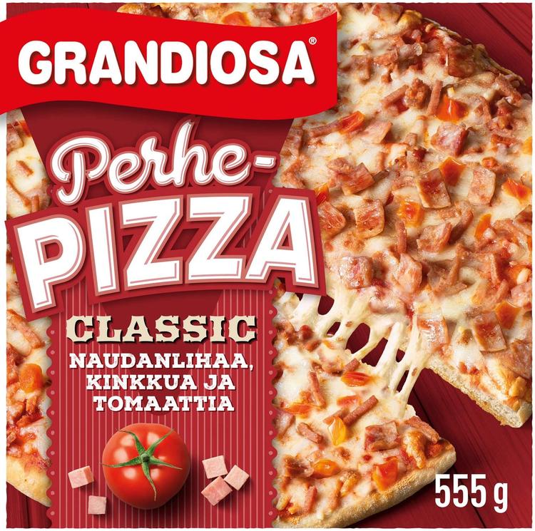 Grandiosa classic perhepizza, naudanlihaa, kinkkua, tomaattia ja juustoa 555g