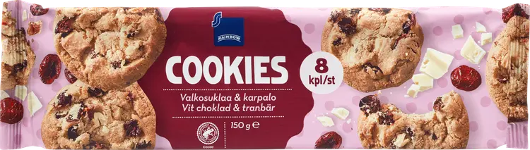 Rainbow Cookies valkoinen suklaa ja karpalo 150 g