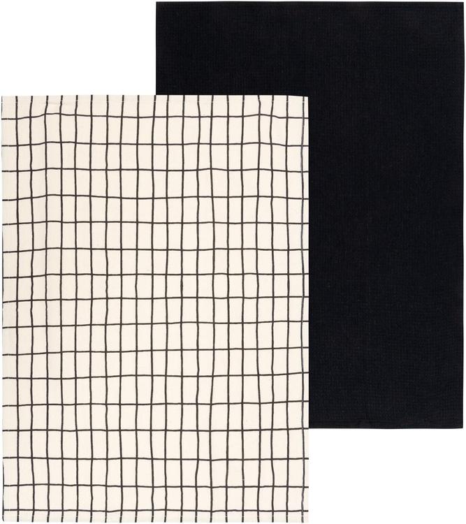 House keittiöpyyhe Elonkorjuu 50x70 cm 2 kpl luonnonvalkoinen/musta PatternLab