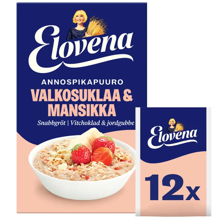 Elovena 420g valkosuklaa & mansikka annospikapuuro