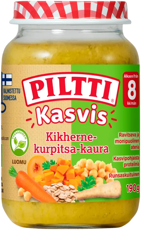 Piltti Kasvis 190g Kikherne-kurpitsa-kaura lastenateria 8kk Luomu
