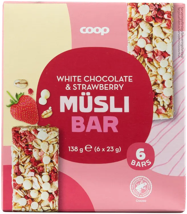 Coop myslipatukka valkosuklaa-mansikka 6 kpl 138 g