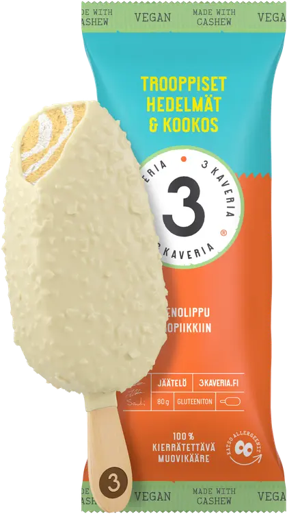 Kolmen Kaverin Jäätelö Vegaaninen Trooppiset hedelmät & Kookos jäätelöpuikko 110ml/80g