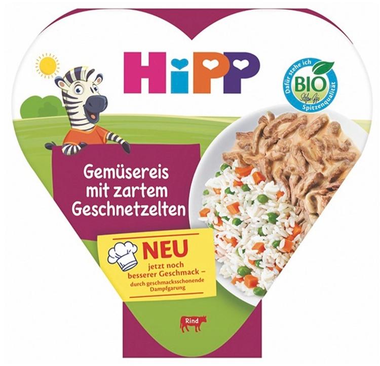 HiPP Riis juurviljade ja pehme viilutatud veiselihaga ÖKO 1a