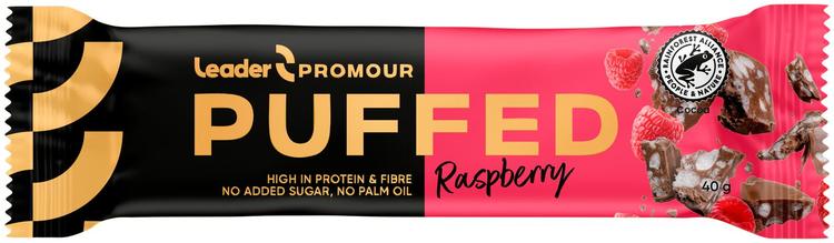 Leader Promour Puffed Raspberry riisisuklaaproteiinipatukka 40 g