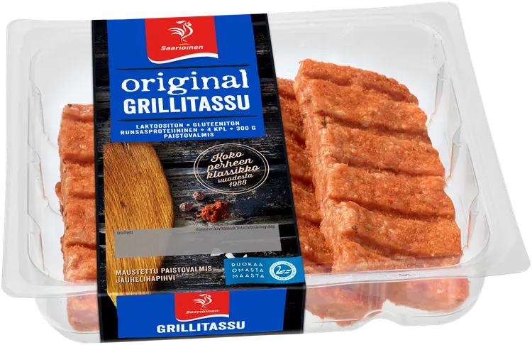 Saarioinen Grillitassu maustettu kypsentämätön jauhelihapihvi sulatettu 4kpl 300g