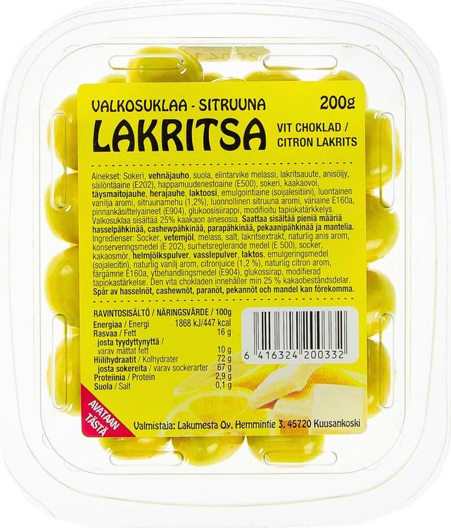 Lakumesta 200g Valkosuklaa-sitruunalakritsa