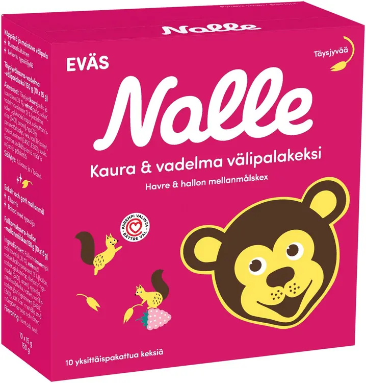 Nalle 10x15g täysjyväkaura-vadelma välipalakeksi