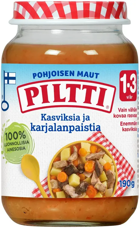 PILTTI Pohjoisen maut 190g Kasviksia ja karjalanpaistia lastenateria 1-3v