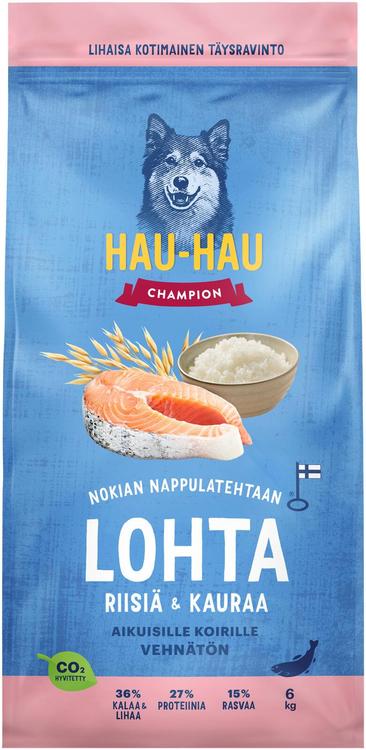 Hau-Hau Champion Nokian Nappulatehtaan Lohta, riisiä & kauraa täysravinto aikuisille koirille 6 kg