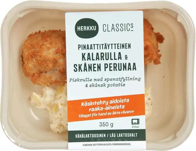 Herkku Classics Pinaattitäytteinen kalarulla & Skånen perunaa 350g